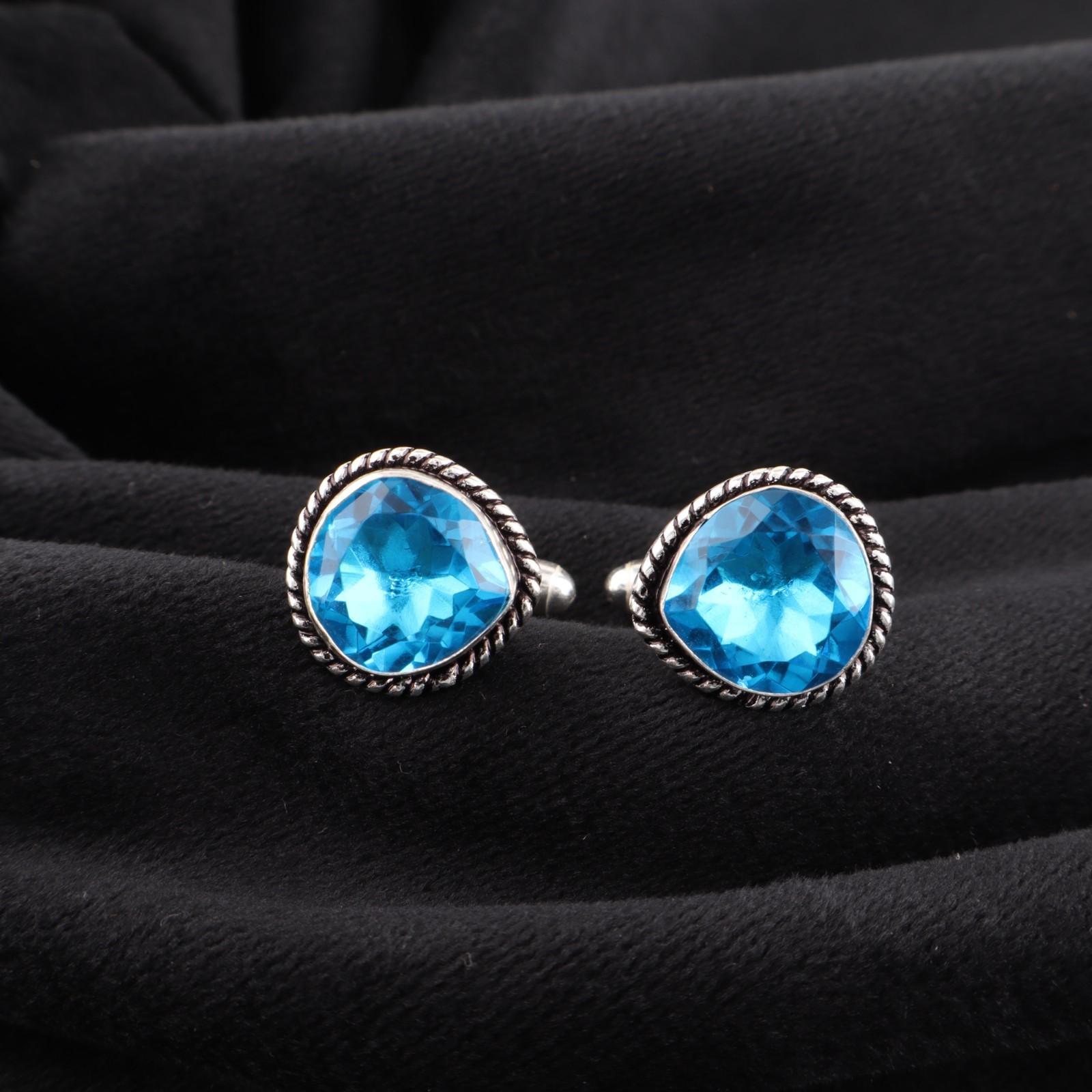 

Swiss Blue Topaz Gemstone 925 Sterling Silver Jewelry Handmade Cufflinks 0.62 CL-8-4