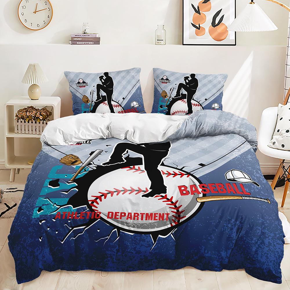 

Baseball Sports Pattern Printing Quilt Cover Pillowcase 3D Digital Printing Three-Piece Set 90*190