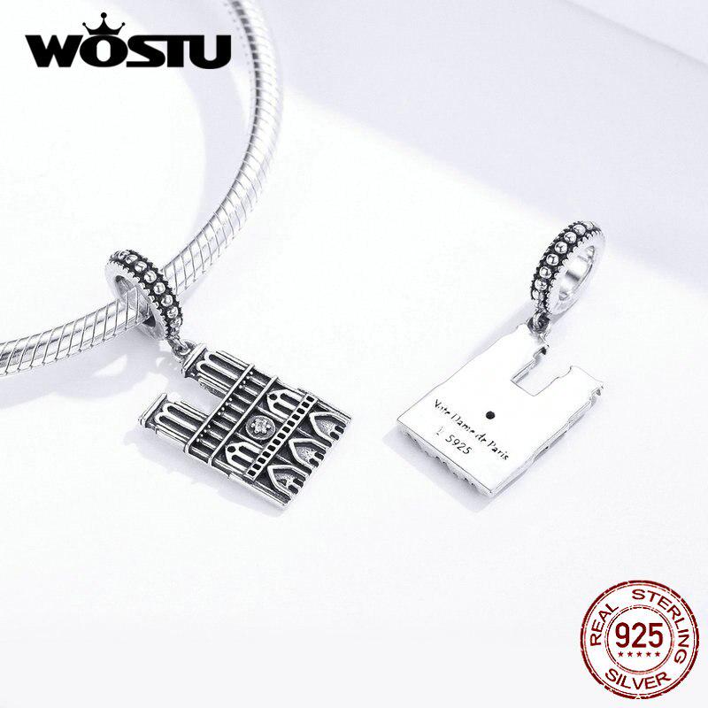 WOSTU Dije de Notre Dame de París en plata de ley 925 100 % compatible con pulseras originales.