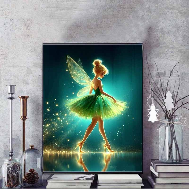 Disney Diamond Painting Tinker Bell Ballet Style Dreamy Art Painting, Diamond Mosaic Cross Stitch Diamond Inlaid Room Decoration Gift