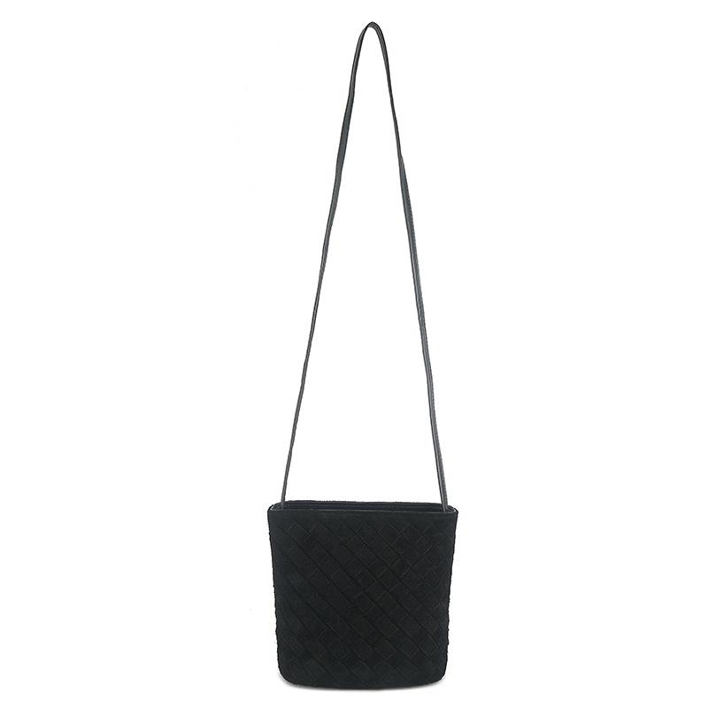 Women's Genuine Leather Woven Crossbody Bucket Bag
