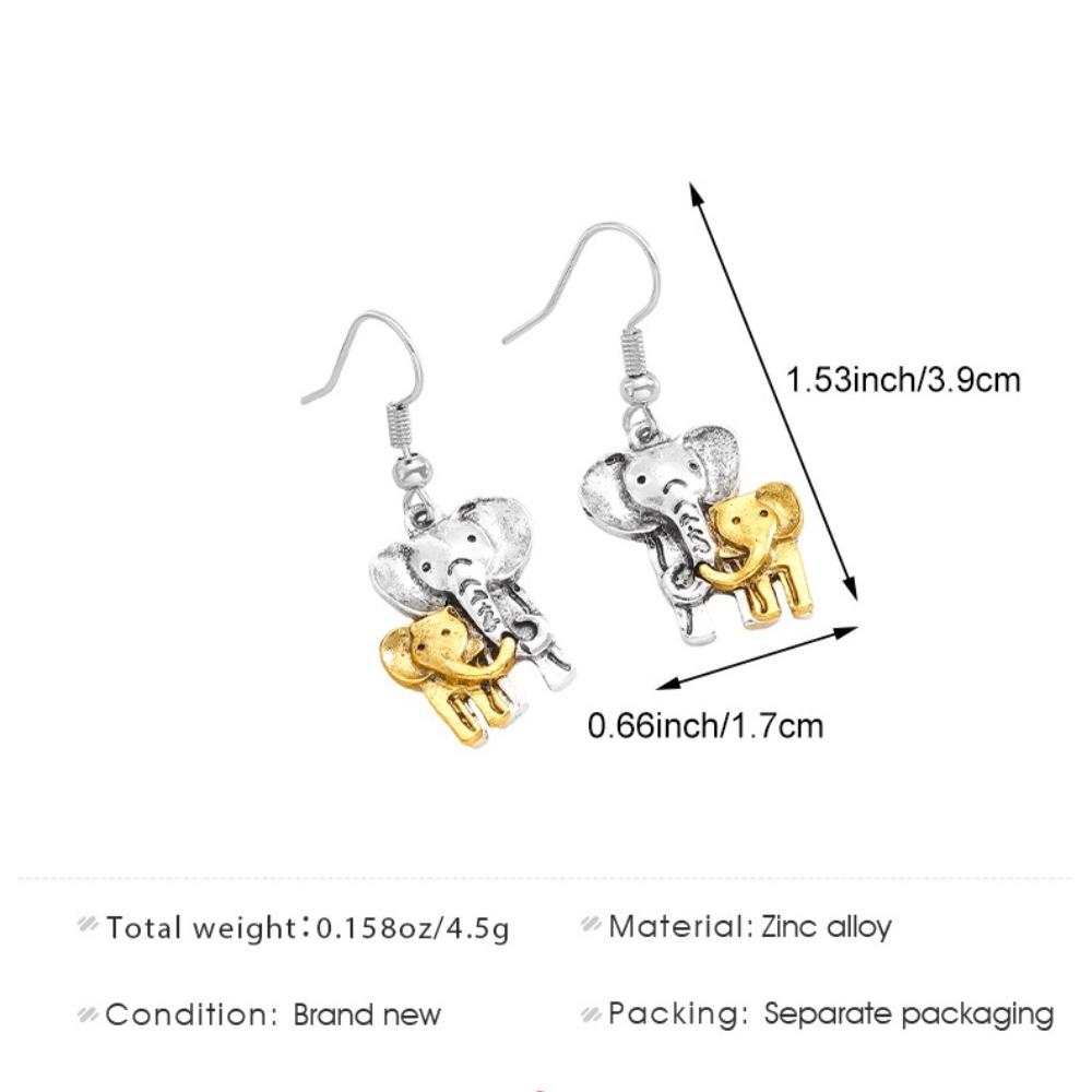 Retro Fashion Double Color Mother Elephant and Baby Elephant Pendant Dangle Earrings for Women Creative Jewelry Accessories Gift