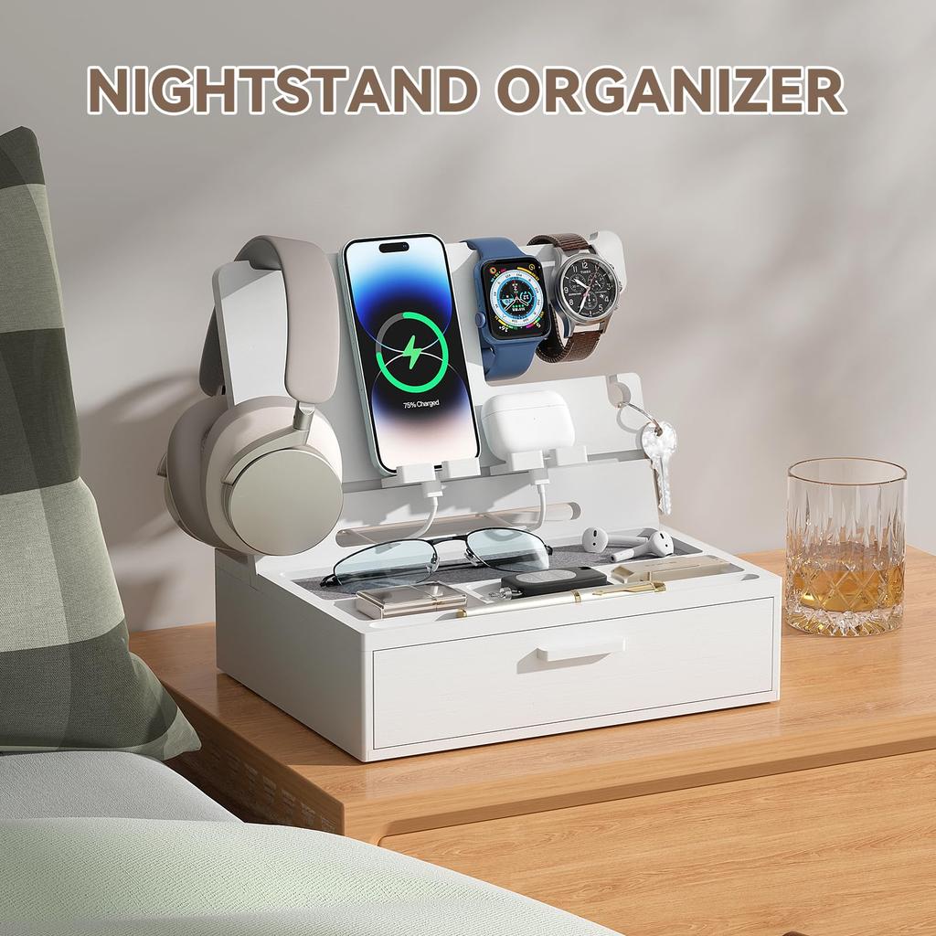 Pezin & Hulin Bamboo Desk Organizer with Smartphone Stand, Multifunctional Desk Storage Box with Drawer, Convenient Gadget Holder, Tablet Holder,