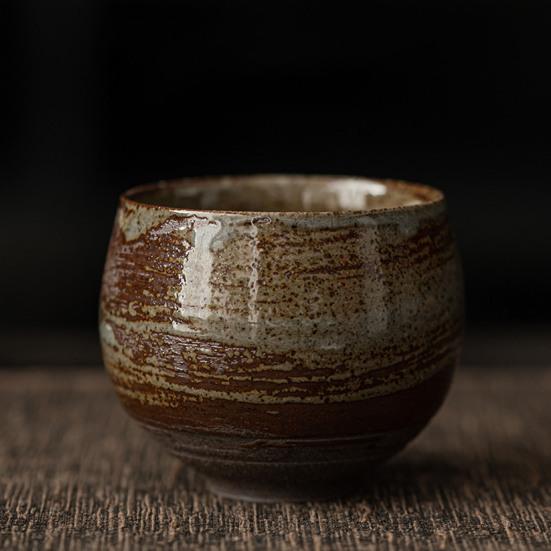 Handmade Stone Pottery Tea Cup Japanese Wabi Aesthetics Unique Texture Imperfection Coffee Dessert Cup Desk Decor