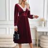 Women's Fashion Summer Spring Solid Color Print Long Sleeve V-Neck High Waist Casual Dresses