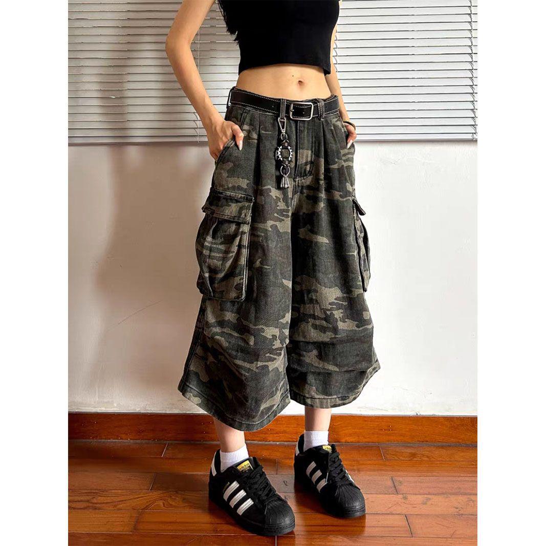 Unisex American-Style Distressed Camouflage Cargo Denim Pants - Loose, Straight & Trendy XL