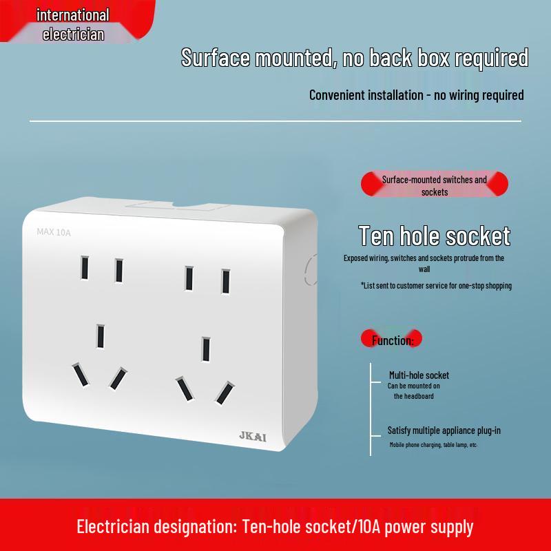Surface-Mounted Integrated Switch Panel: One-Gang Single-Control, Two-Gang Double-Control, Wall Light Switch with Five Holes.
