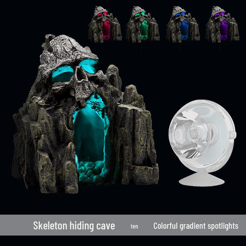 Aquarium & Reptile Landscape: Rockery, Cave, & Hiding Decor - Resin Skull & Human Face