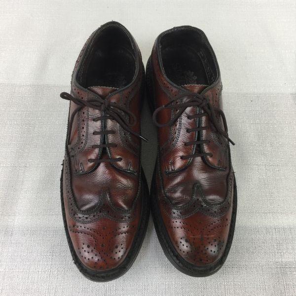 80s Vintage STAFFORD Long Wingtip Leather Business Shoes Brown size 8.5B 25.0-26.0 Men's(USED)