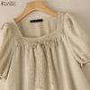 ZANZEA Women Lace Splice Square Collar Casual Short Sleeve Blouse