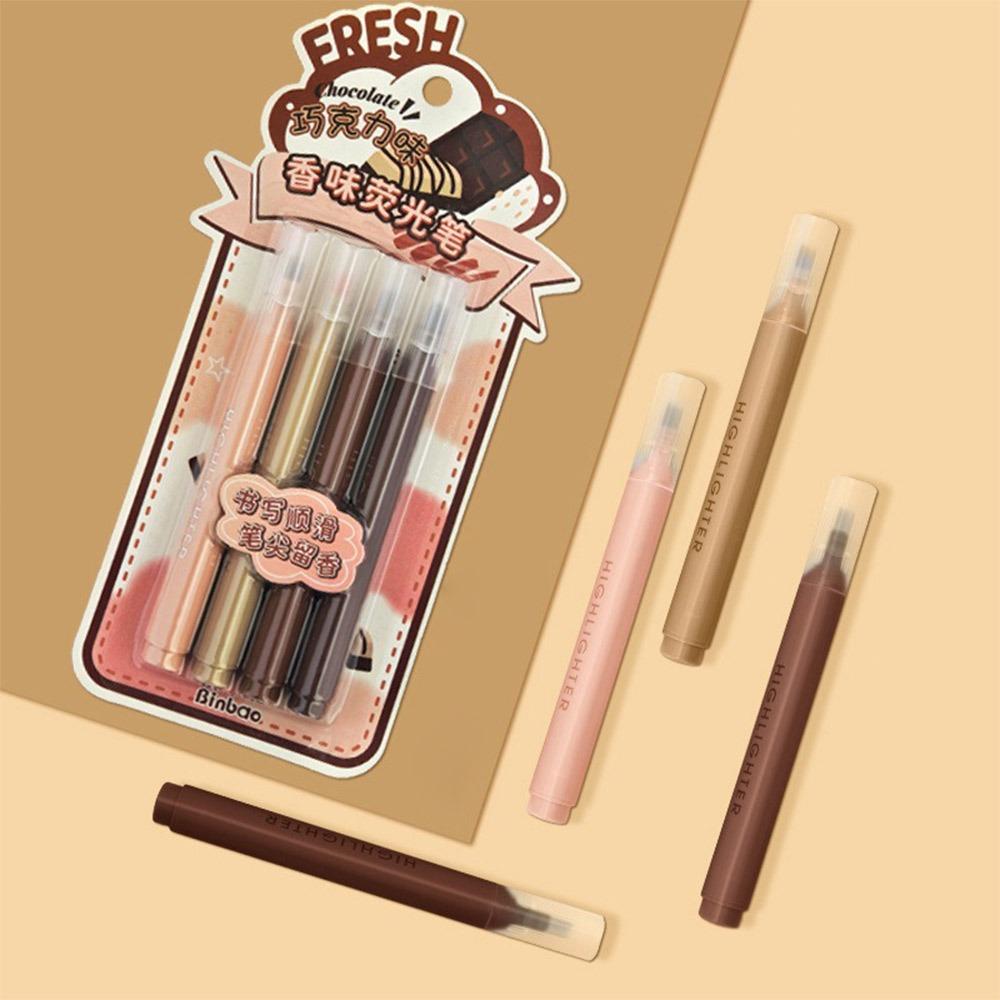

4PCS/Set Eye Protection Highlighter Pen Painting Graffiti Fluorescent Pen School Office Chocolate Flavor