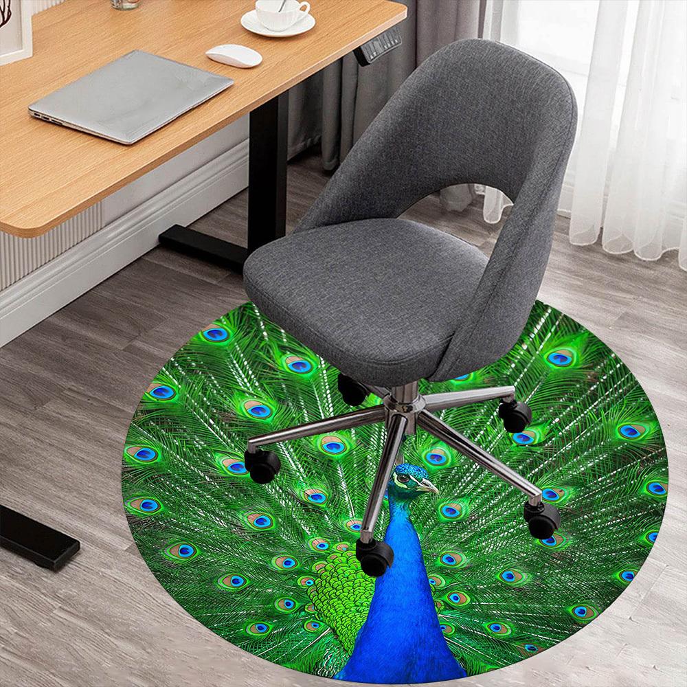 1pc peacock feathers Round Chair mat Area Rug - Non-Slip, Floor Mat for Office, Bedroom, and Indoor Decor c1118241