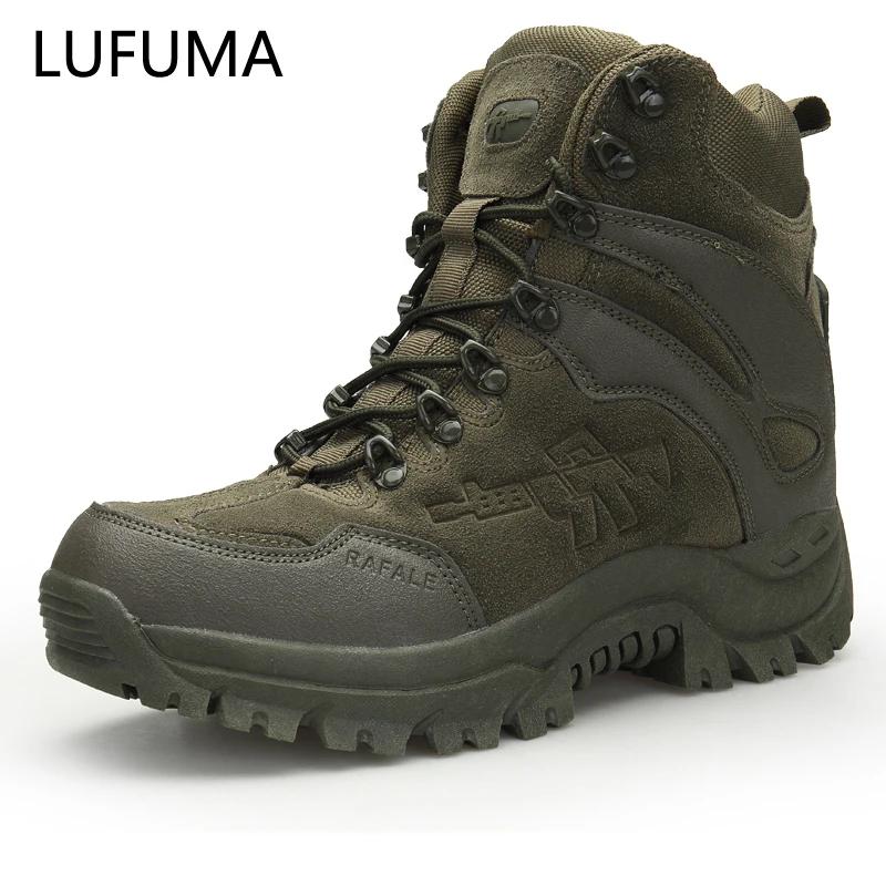 LUFUMA Mens Desert Combat Boots Mens Chukka Ankle Boots Outdoor Hunting Sneakers Big Size Male Work Safety Shoes Motocycle Boots