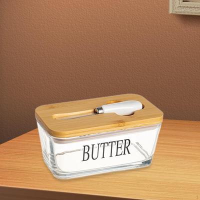 Cheese Storage Box Portable Multiuse with Lid Glass Butter Keeper Light Brown