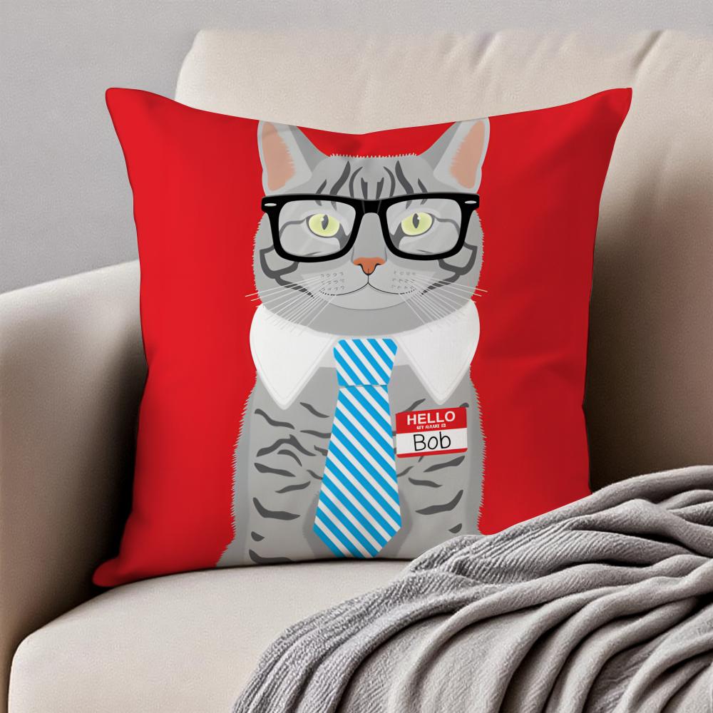 Funny Animal Illustrations Art Cushion Cover Pillowcase Antidustmite Invisible Zipper Short Plush Sofa Cushion