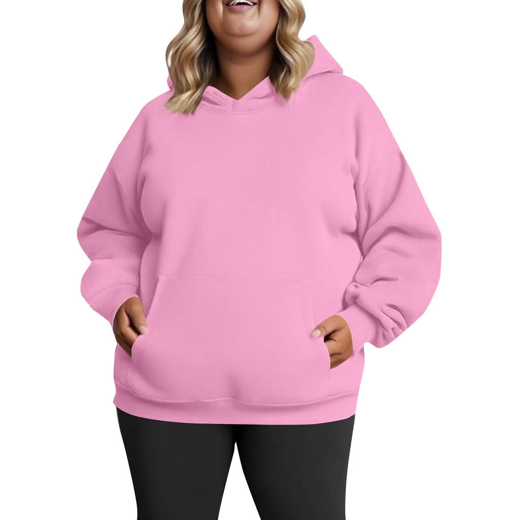 Women's Fashionable Casual Large-sized Long-sleeved Hooded Solid-color Sweatshirt