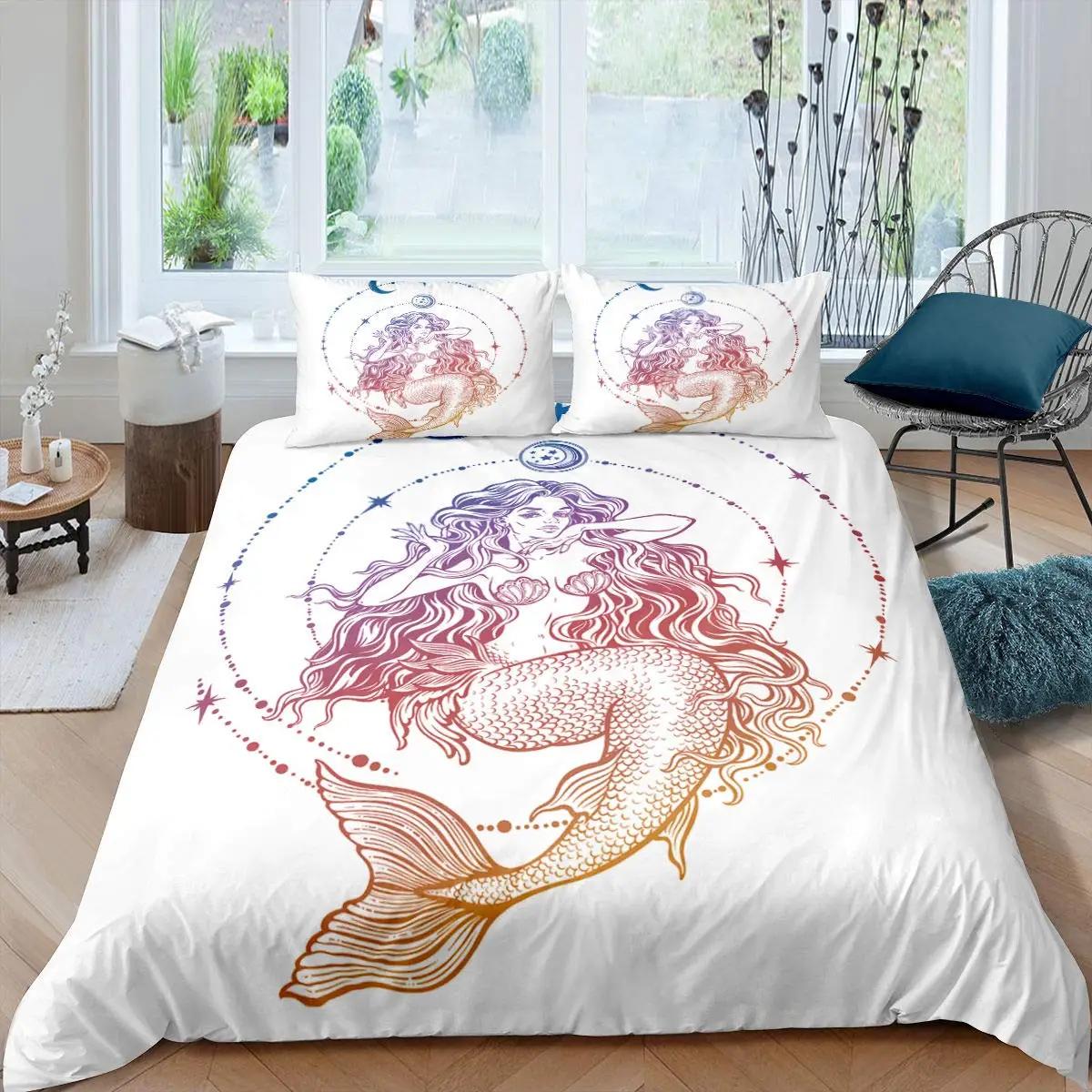 

Comforter Mermaid Space Mermaid Bedding Purple Mermaid King Comforter Sets For Girls Galaxy Mermaids Bedding 3Pcs Comforter (quilt)-EU Single(135*200cm)3pcs