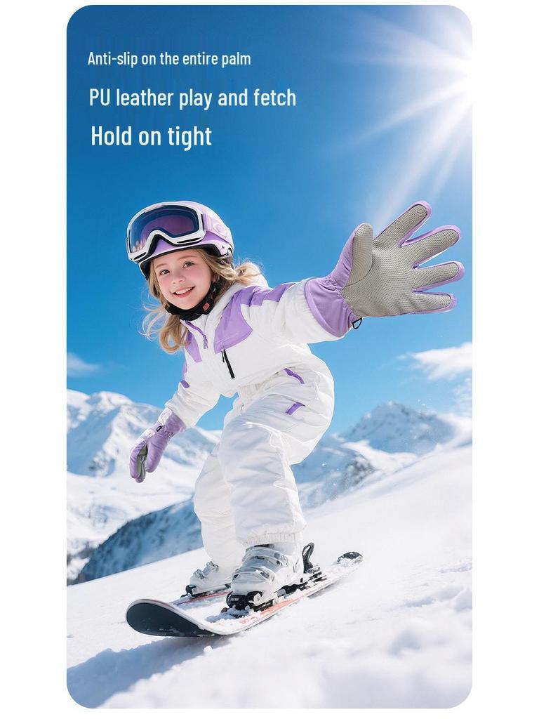Children's Warm Waterproof Winter Ski Gloves, Non-Slip, Fleece-Lined for Ice Skating and Snow Play