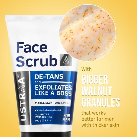 Ustraa Quick Action| De-Tan Face Scrub - 100g | De-Tan Face Mask Oily Skin - 125g | 20% Vitamin C Face Serum - 30ml | De-Tan Cream - 50g