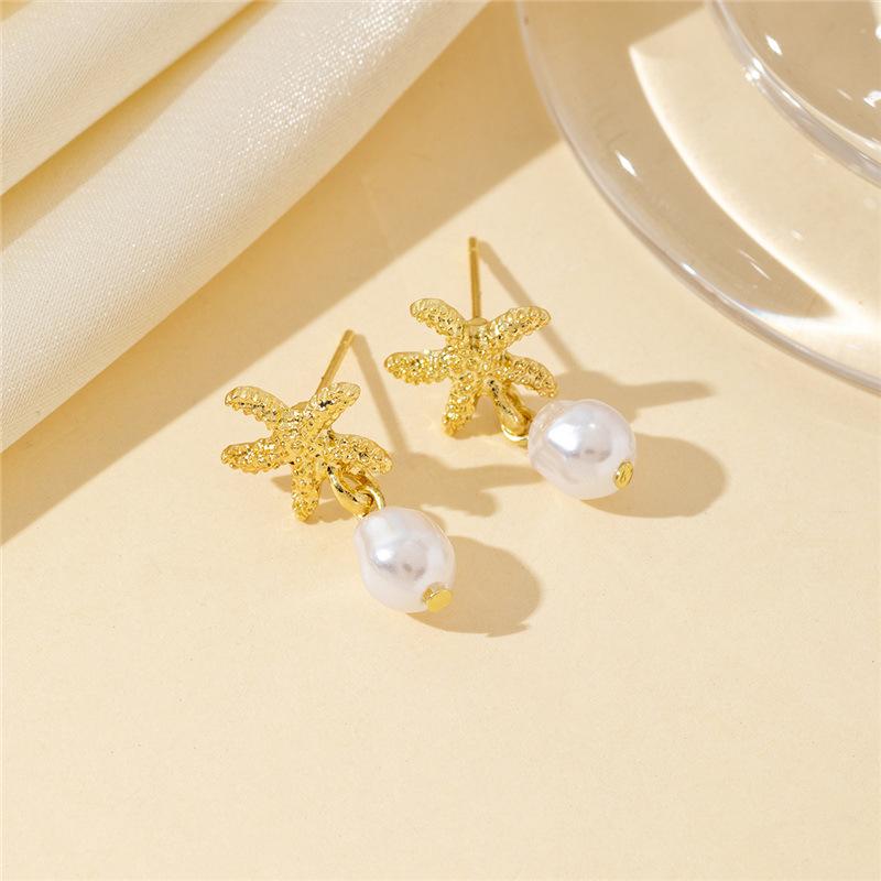 Bohemia Star Fish Earrings Drop Pearl Blue Rhinestones Dangle Earrings For Women Starfish Jewelry Summer Holiday Beach Gifts