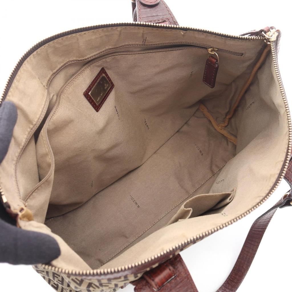 Used FENDI Zucchino Tote Bag Canvas Leather Beige Brown Used Women