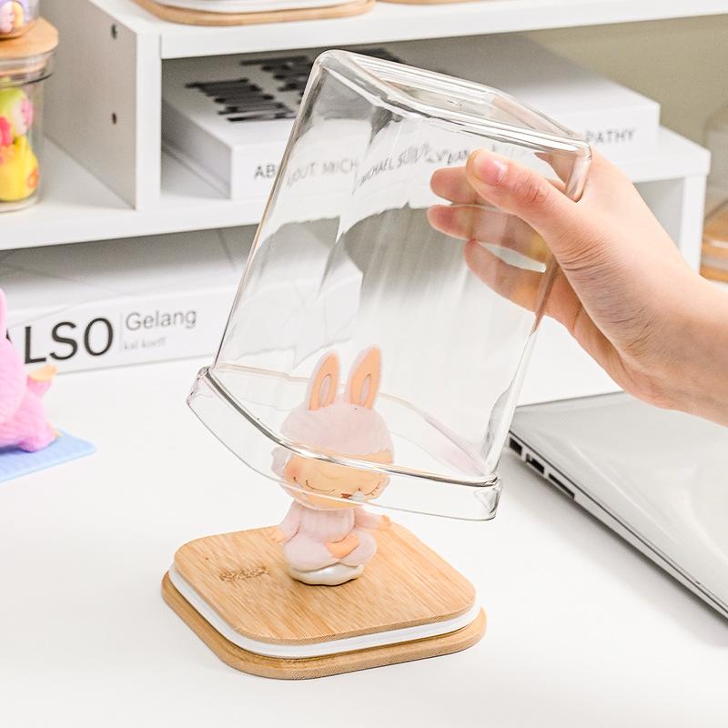 Transparente Labubu Displaybox Staub Bambus und Holz Hochtransparent Tide Play Moe Maserung Bubble Mart Handpuppenbox Mini Aufbewahrungsbox
