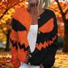 Women's Long Sleeve Knit Cardigan with Halloween Print Button Front for Fall Party