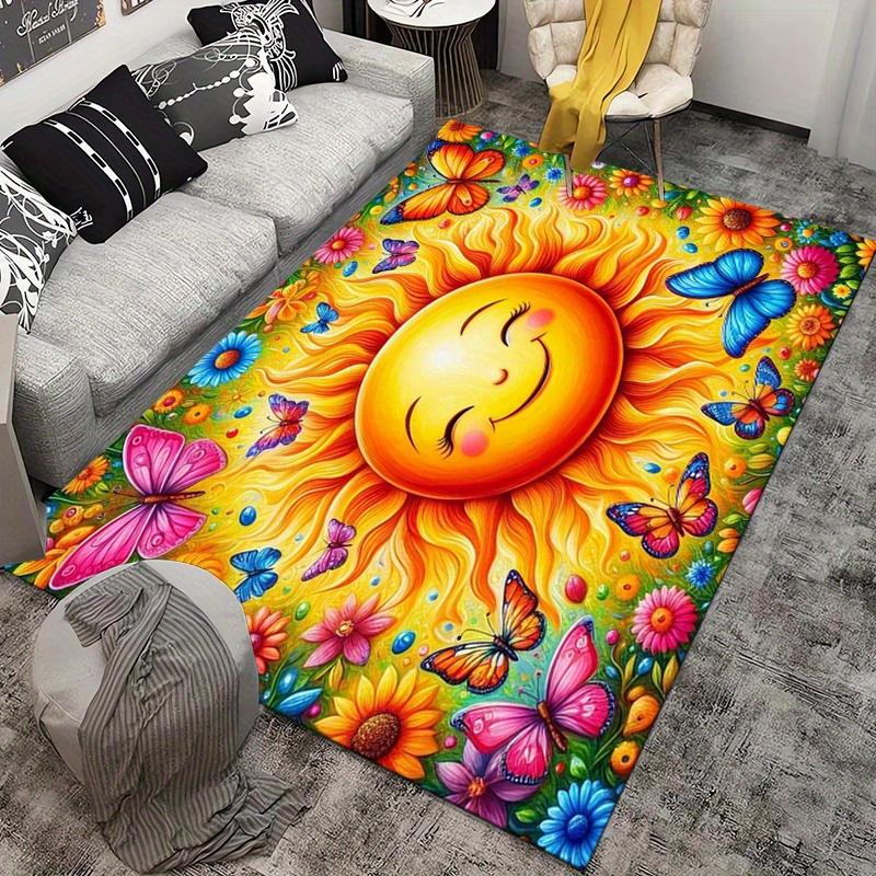 Sunny Butterfly Rug for Kids Room  Vibrant Sunflower Area Rugs  Christmas Gift Ideas for Children's Décor Skid resistant carpet