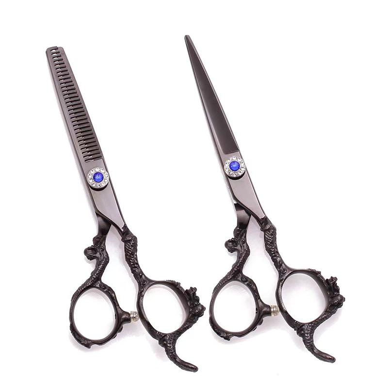 

6-inch Colored Dragon Handle Stainless Steel Hairdressing Scissor Set with Straight & Tooth Blades Gold Straight Scissors