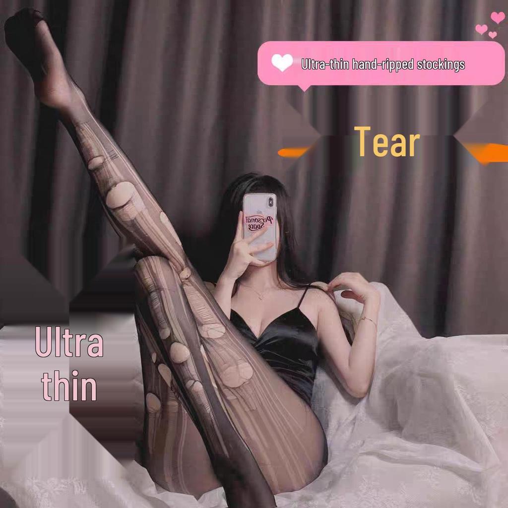 Hand-Tearable Ultra-Thin Black Lingerie Stockings - Sexy Disposable Pantyhose