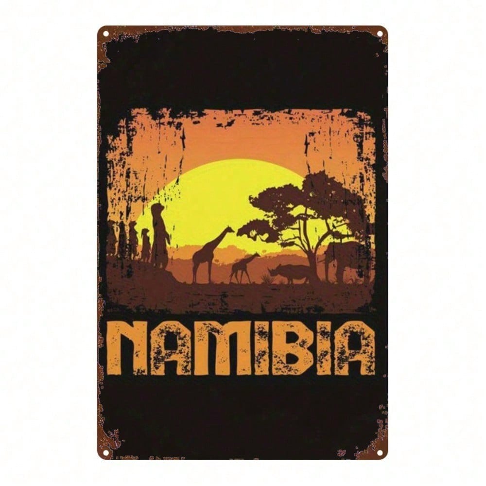 1pc 8x12 Inch Namibian Wildlife Silhouette Metal Sign Vintage Square Iron Plaque Rustic Wall Decor