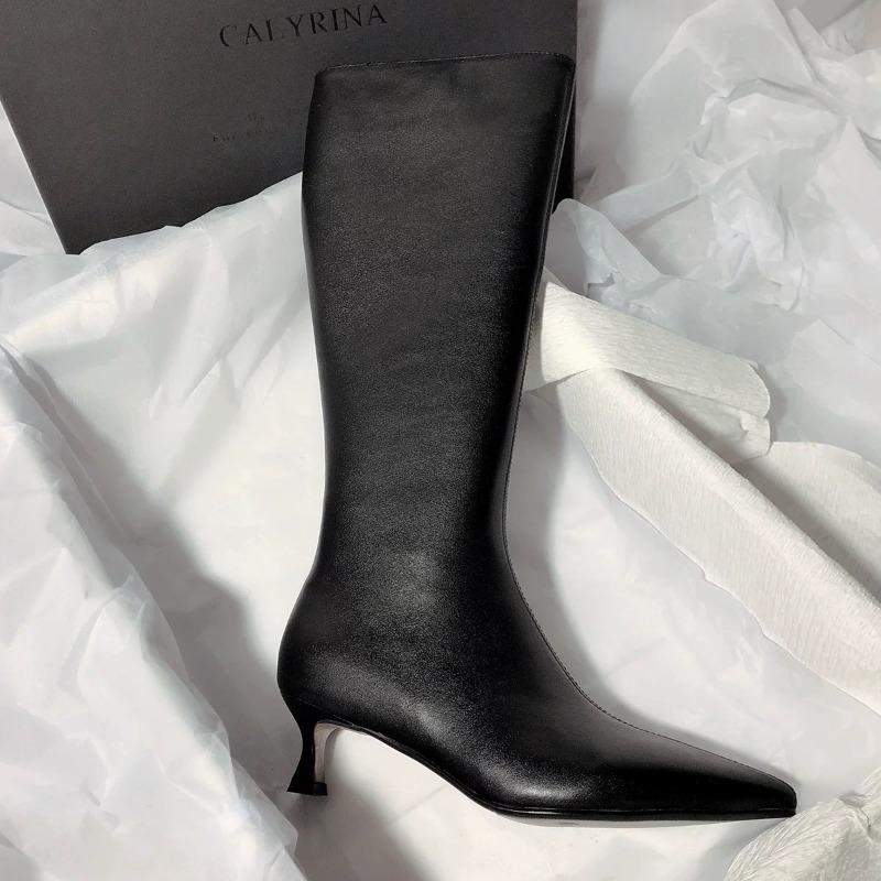 Winter New Thin Heel Cotton Boots Women's Fashion Pointed Side Zipper Anti-slip Wear-resistant High Boots