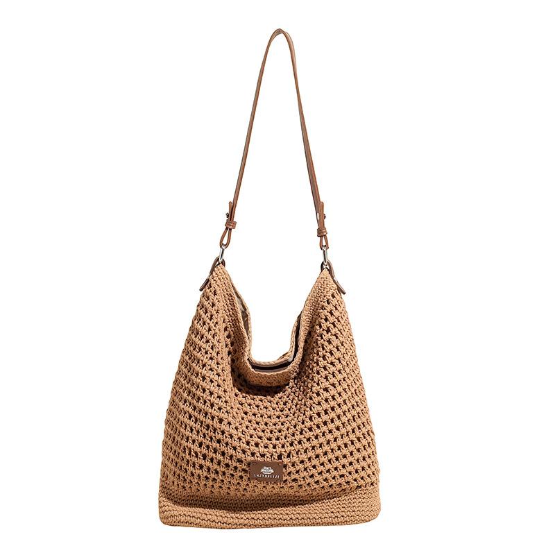 

Пляжная плетеная сумка для отдыха на море, женская новая полая вязаная сумка, большая вместимость, на плечо, под мышку хаки