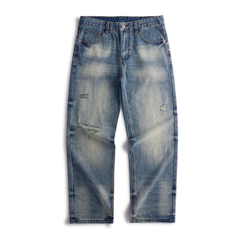 

Рваные джинсы High Street Мужские Свободные Прямые Штаны Нищего 40