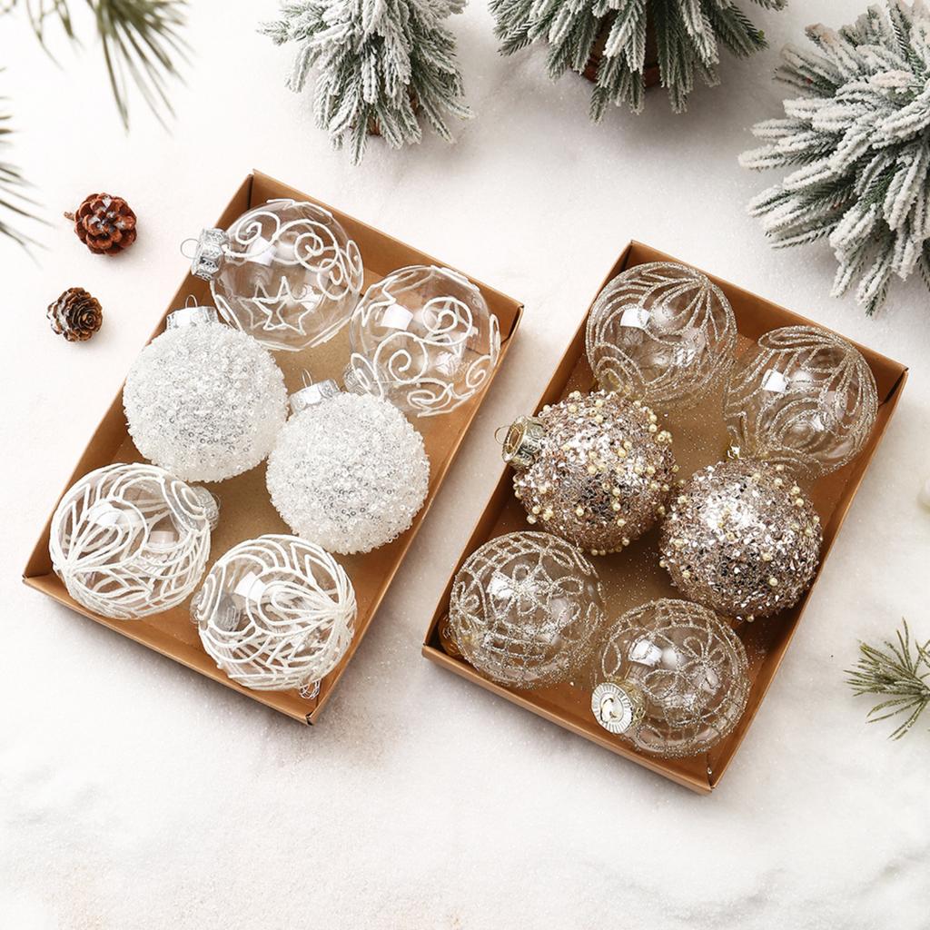 8cm/6PCS Premium Transparent Painted Christmas Balls Set - Handcrafted Ornaments For Elegant Holiday Decor