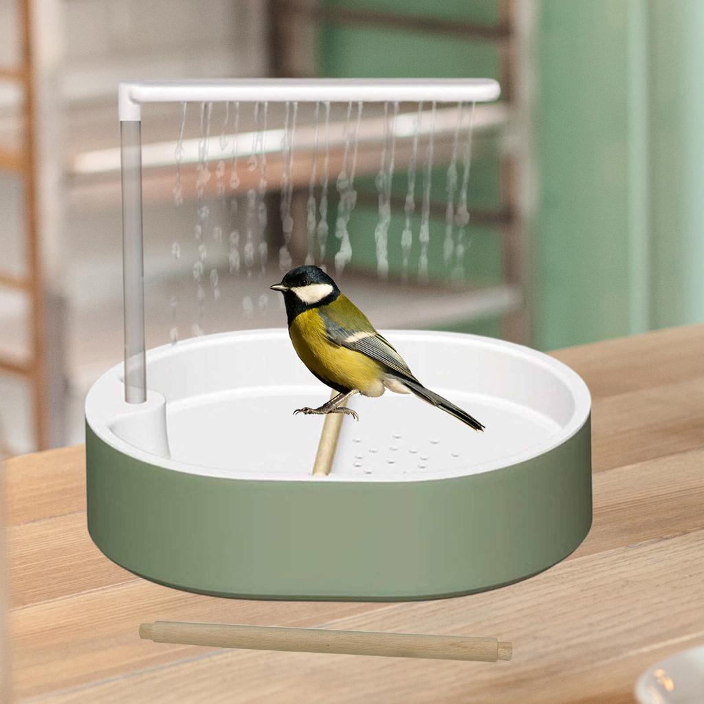 Bird Automatic Bath Shower with Wooden Perches Parrot Bathing Tub Container Cage Accessory for Cockatiel Lovebird Bird Supplies
