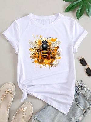 (Taille asiatique) Femmes abeille aquarelle tendance mignon à manches courtes mode vêtements décontracté t-shirt femme imprimé dame t-shirt haut graphique T-shirts