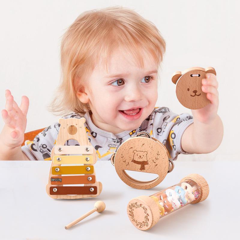Children's Wooden Musical Instrument Set: 4-Piece Soothing Percussion Toys for Early Education