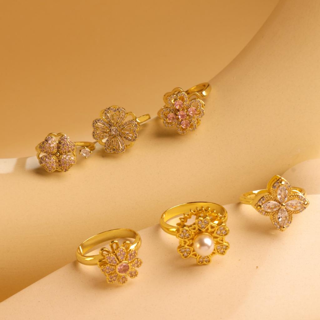 Four‑Leaf Clover Love Rotating Open Ring Adjustable Anti‑Fade Light Luxury Niche High‑End Jewelry