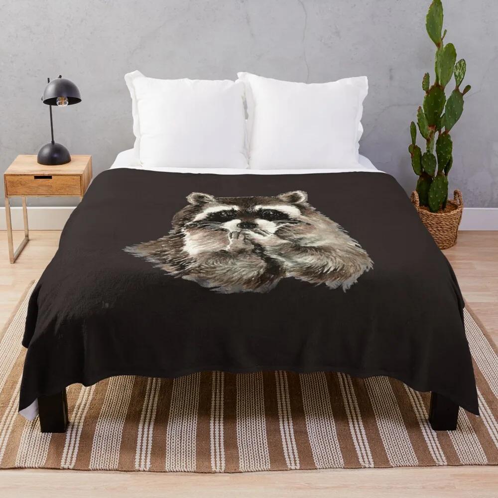 Raccoon Flannel Throw Blanket King Queen Size Cute Kawaii Wild Animals Blanket For Bed Sofa Couch Super Soft Lightweight Warm