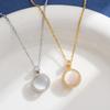 Fashionable Women's Titanium Steel Necklace with Cat's Eye Stone & Zircon - Celebrity Style, Versatile Design