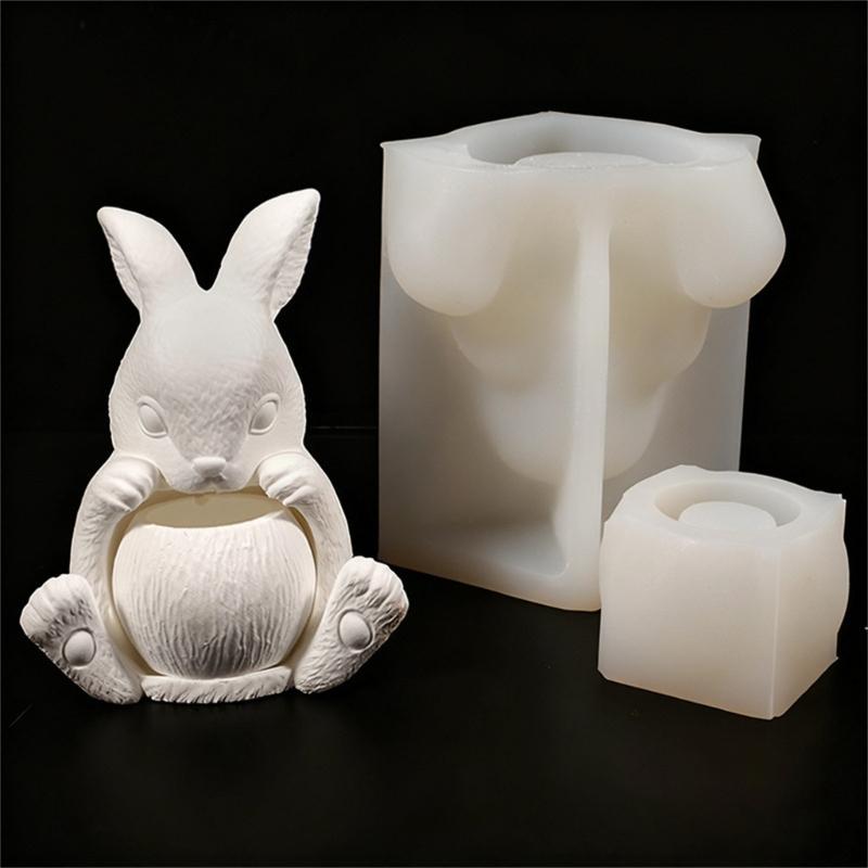 Flexible Silicone Rabbit Shape Planter Mold For Resin Art Concrete Cement Casting And Decorative Candle Container