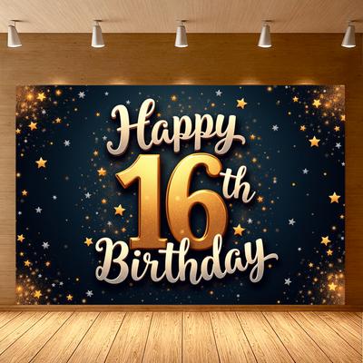 Złoty Motyw Znak Happy Birthday Baner Urodzinowy Dekoracja na 16. Urodziny do Wnętrz tło do zdjęć