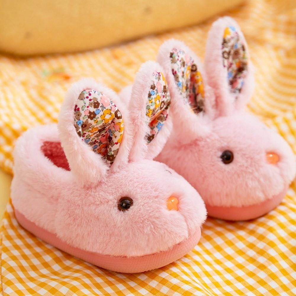 

Anti-Slip Kids Home Slippers Warm Cartoon Rabbit Slippers New Plush Footwear Winter Season 26-27inside16cm рожевий