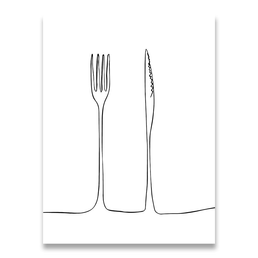 Modulární Obrázky Skandinávský Styl Tisky Plakáty Linie Káva Červené Víno Nůž a Vidlička Nástěnné Umění Plátno Malba Pro Kuchyni Domácí Dekorace