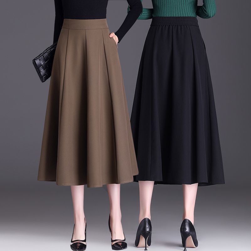 Black Suit Half Skirt, Women's Mid Length Umbrella Skirt Plus Size Skirt Spring and Autumn High Waist A-line Skirt