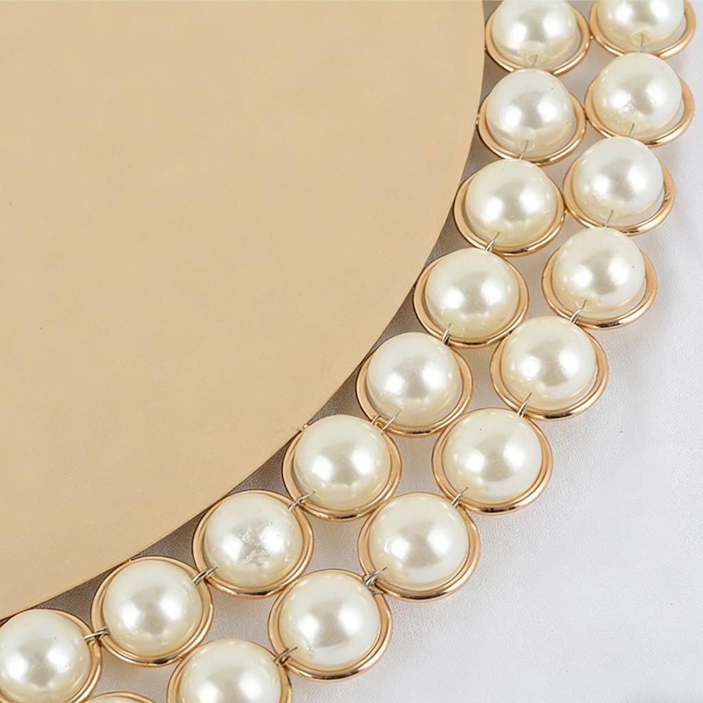 Round Pearl Beaded Dinner Plate Golden Metal Edge Storage Tray Used for Wedding Party Cake Dessert Decoration Storage Tray