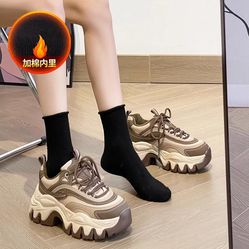 Thick-soled Dad Shoes Children's Models 2025 Autumn and Winter New Velvet Feet Small Popular Women's Sports and Leisure Shoes