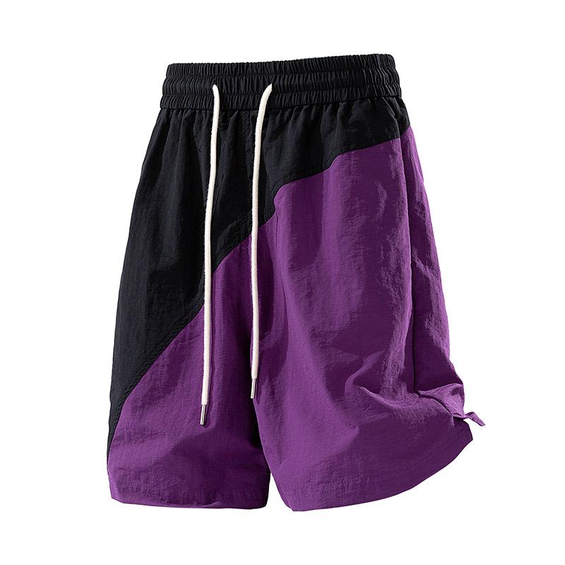 Shorts de verão com blocos de cor cor de pele de gelo, calças de três quartos, calças casuais, macacão