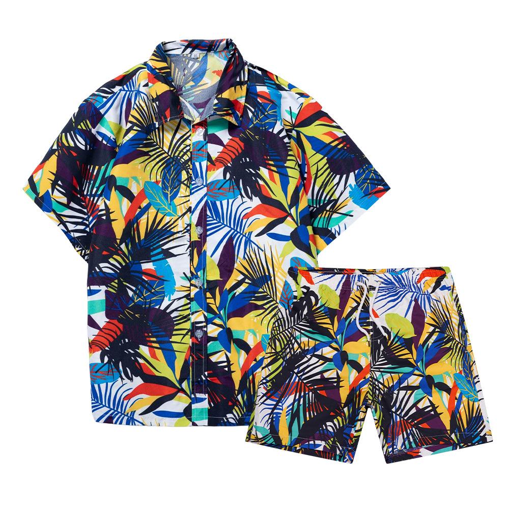 Hawaiian Coconut Tree 3D Printed Men's Short Sleeved Shirt Set, Large Informal Beach Shorts, Streetwear Fashion Set
